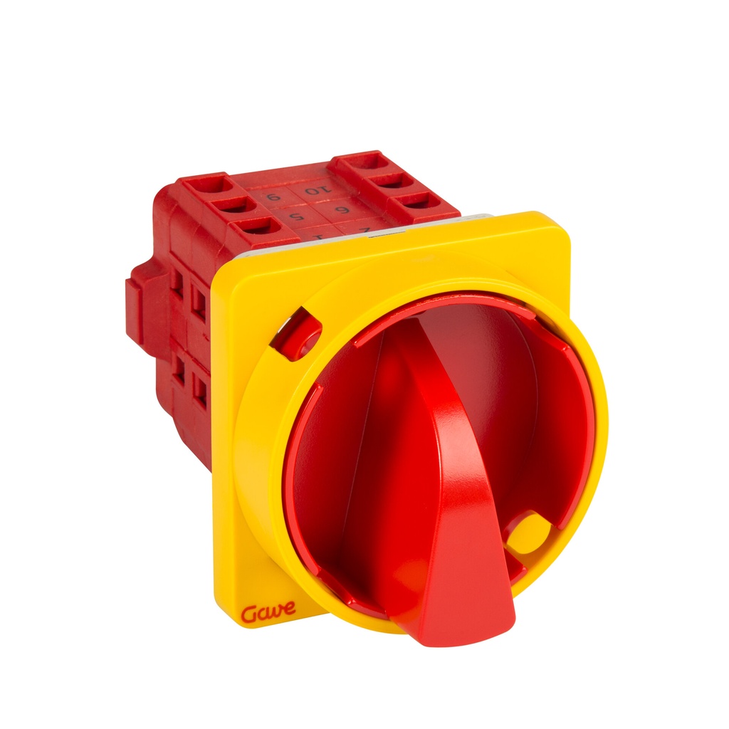 INTERRUPTOR GAVE 4P.25A.D1 BLOQUEO CANDADO ROJO/AMARILLO + AUXILIAR SIMULTANEO 12A