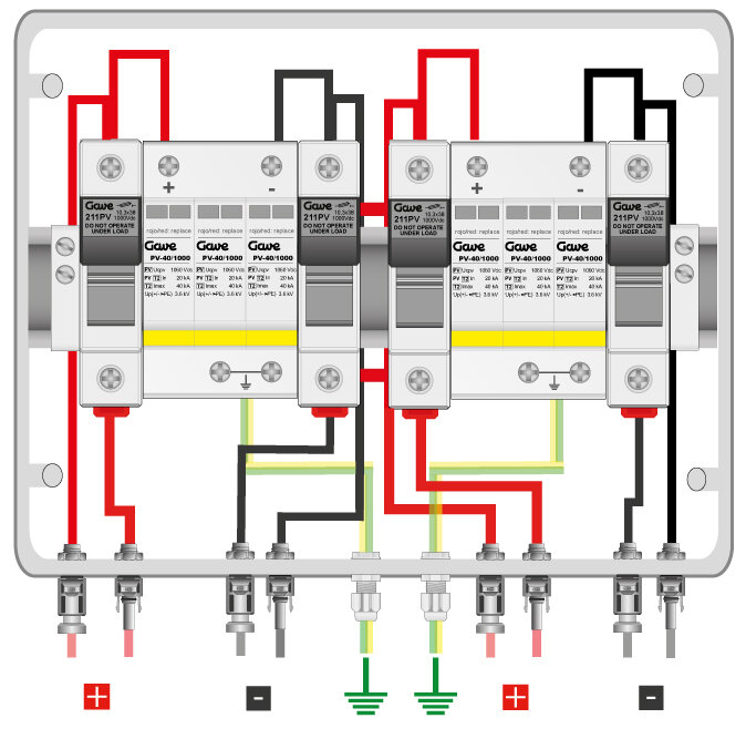 CAJA MODULAR GAVE CONEXIÓN MC4 2MPPT - 1STR.FUS 12A - SIN SECCIONADOR + PROTECTOR SOBRETENSION II