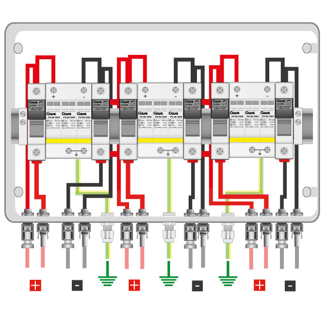 CAJA MODULAR GAVE CONEXIÓN MC4 3MPPT - 1STR.FUS 12A - SIN SECCIONADOR + PROTECTOR SOBRETENSION II