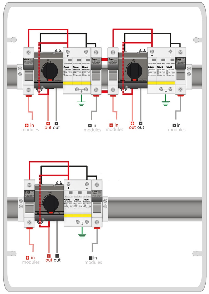[STM11025P12/3] CAJA MODULAR GAVE CONEXIÓN PV - 1STRINGS 1000V 25A FUS12A 3MPPT SALIDAS INDIVIDUALES