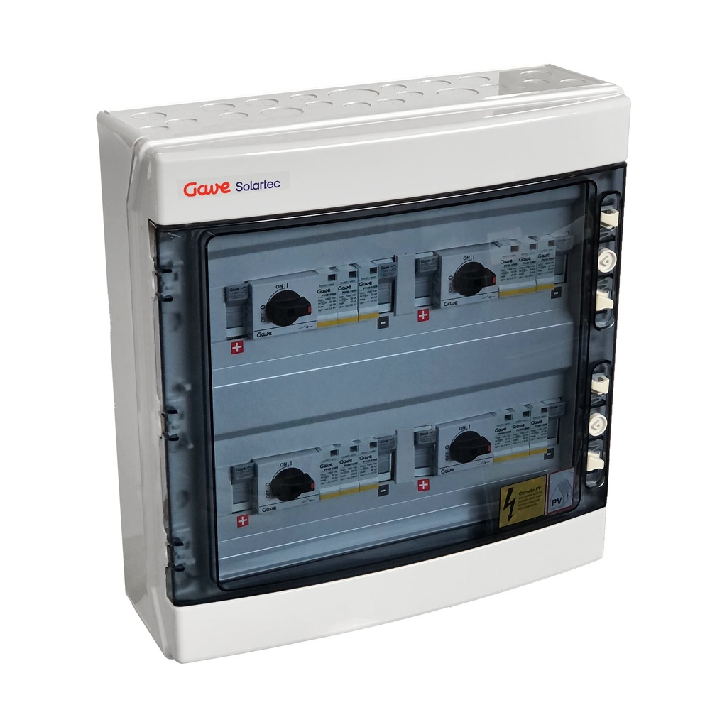 [STM11025D20/4] CAJA PROTECCIONES CONTINUA CC GAVE CONEXIÓN PV 4MPPT - 1STRING FUS 20A + PROTECTOR SOBRETENSION I+II
